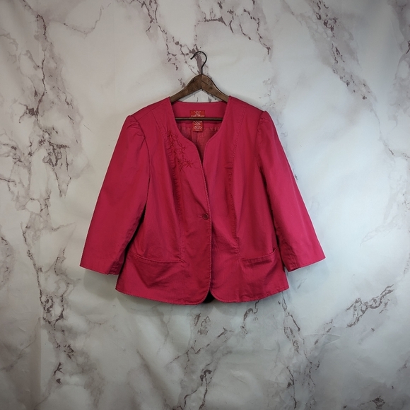 Oscar de la Renta Jackets & Blazers - Oscar de la Renta Jacket Blazer Size 18W 1X Pink Coat Embroidered Women Vintage